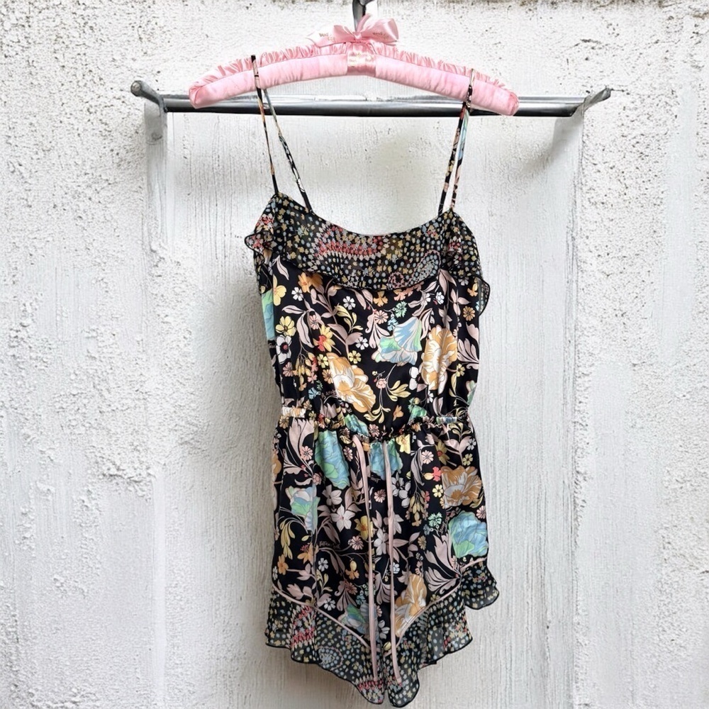 Victoria's Secret Black Floral satin romper XS